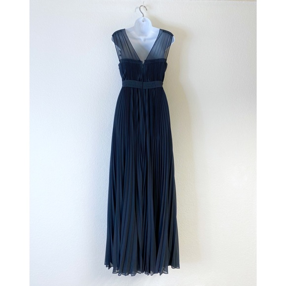 Rebecca Taylor V-neck Pleated Chiffon Floor Length Gown in Navy Blue size 4 - Picture 8 of 15
